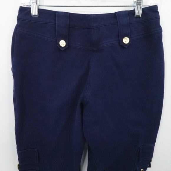 St John Sport Pants Womens 2 Navy Blue Cargo Utility Gold Button Pockets Stretch - Picture 10 of 13